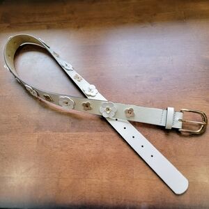 White Vegan Leather Belt with 3D flowers Size Large